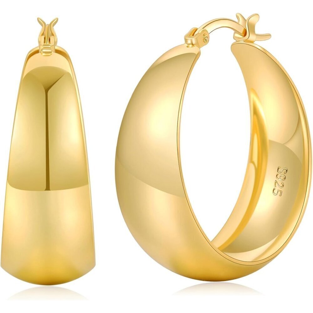 Women's Thick Hoop Plated Sterling Gold Lightweight Chunky Large Earrings